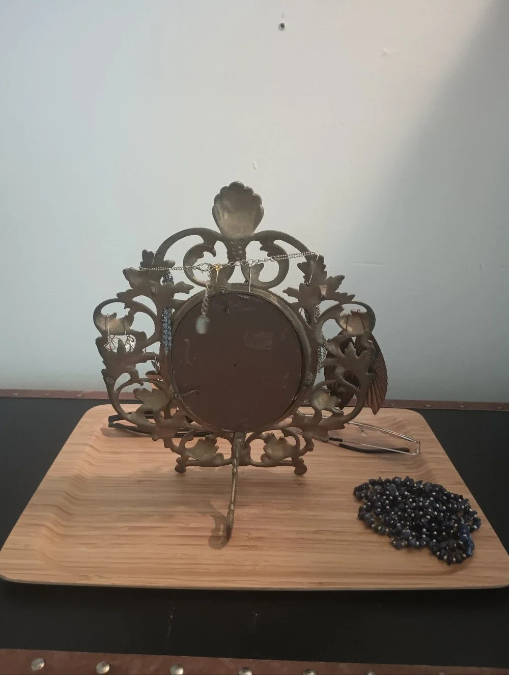 Victorian/Baroque Style Cast Iron Gold Vanity Frame/ Mirror/Jewelry Display.